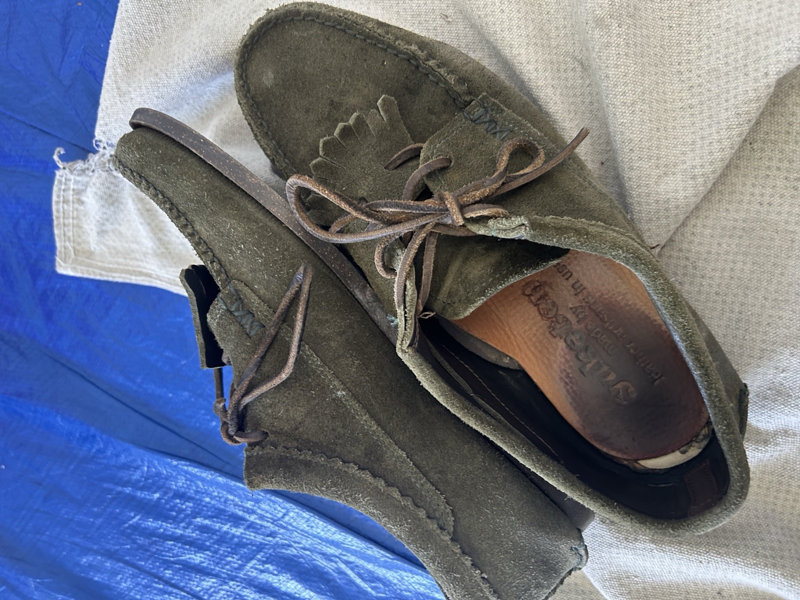 Olive suede kiltie desert boots